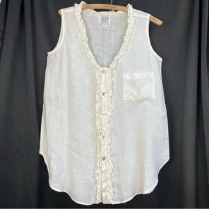 Vintage THE IRISH SECRET Linen Sleeveless Top tank ivory off white